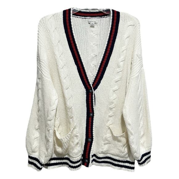 American Eagle Outfitters Sweaters - Preppy American Eagle Oversize Cable Knit Cardigan Sweater Medium Ivory Academia
